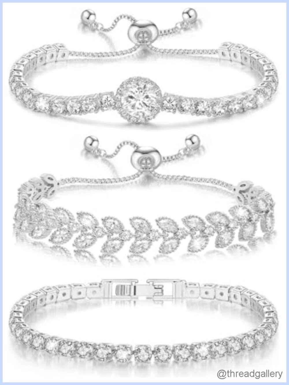 Tennis Bracelet Cubic Zirconia Gold Plated Silver Plated Adjustable 3 Pack